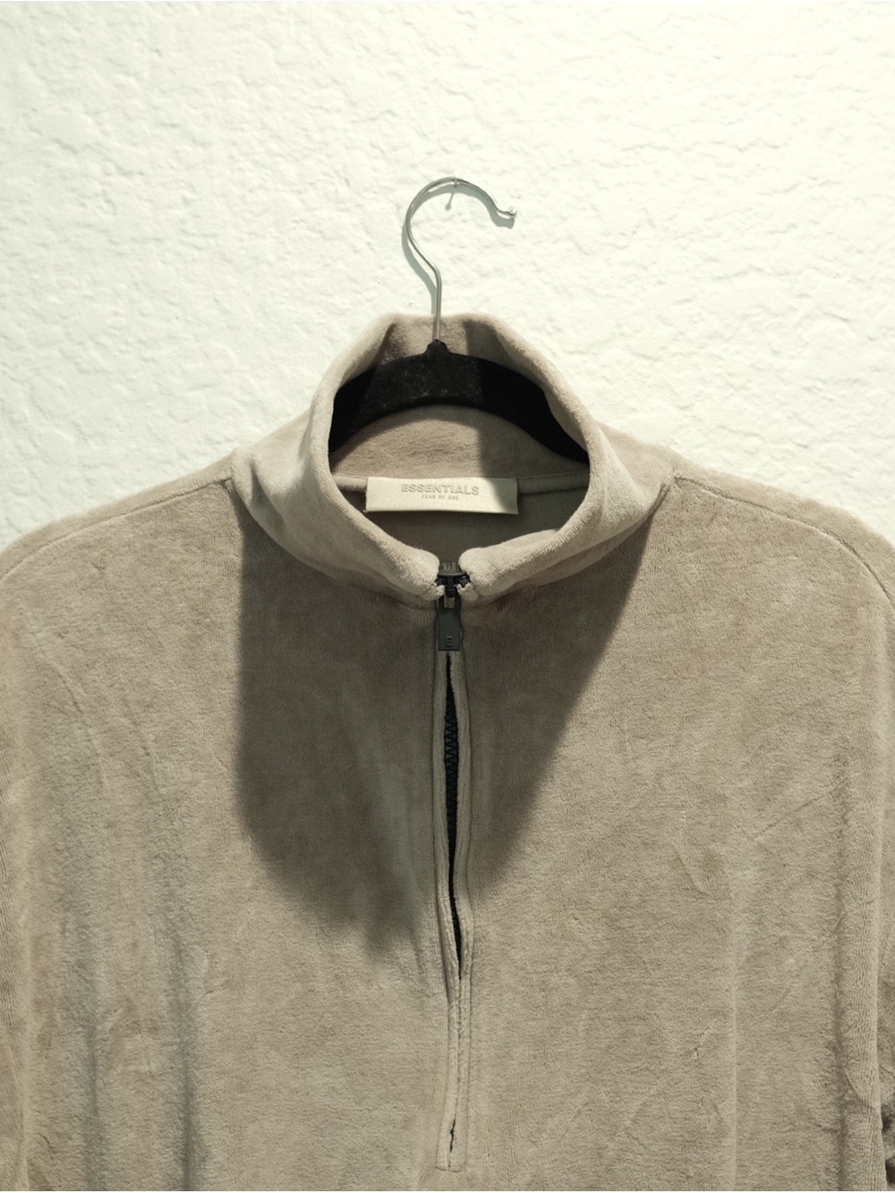 Fear of God Essentials Oversized Half Zip Velour Pullover Size XS Beige Gray - Picture 4 of 8